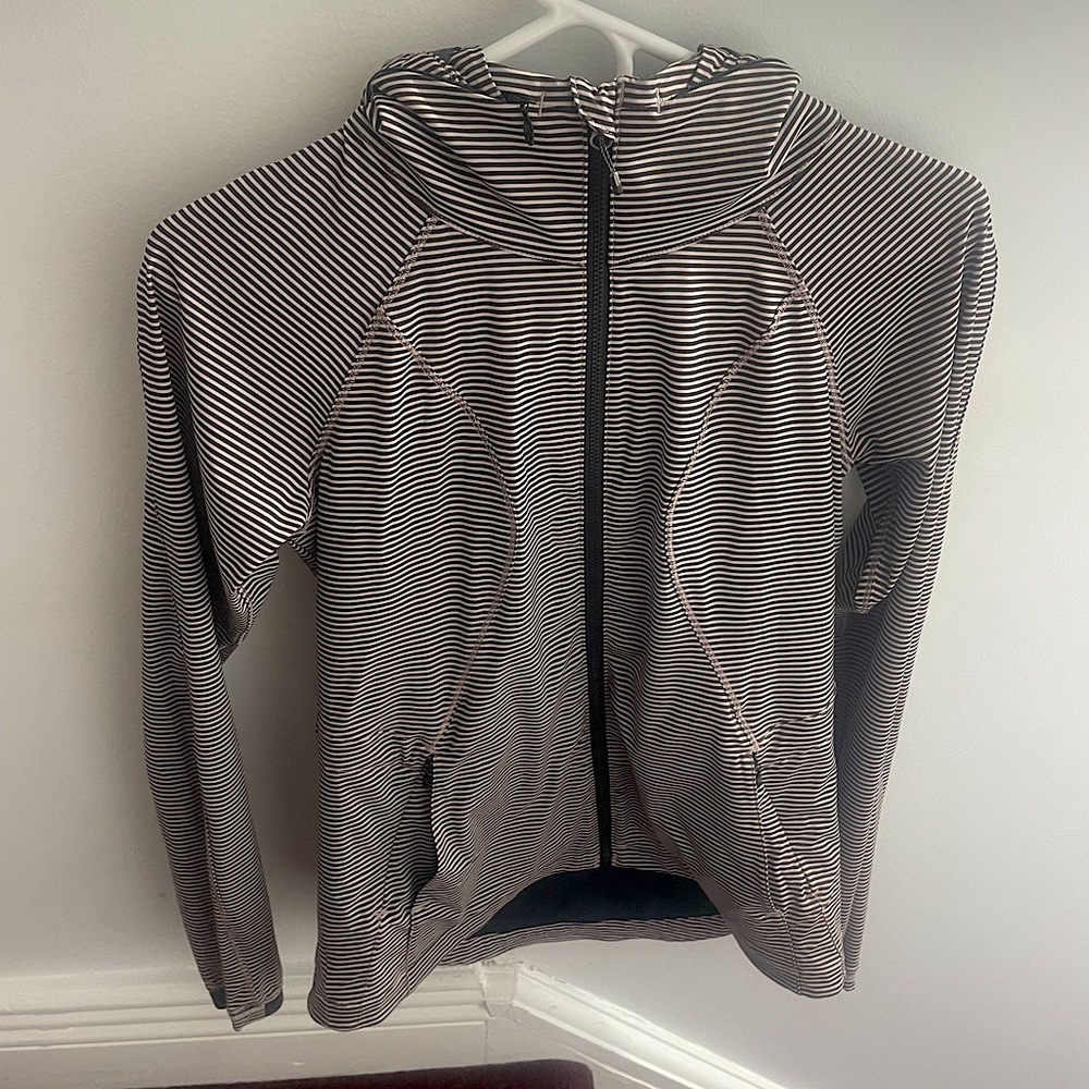 Lulu Lemon Jacket with Hood, Front Pockets, & Reflective Features